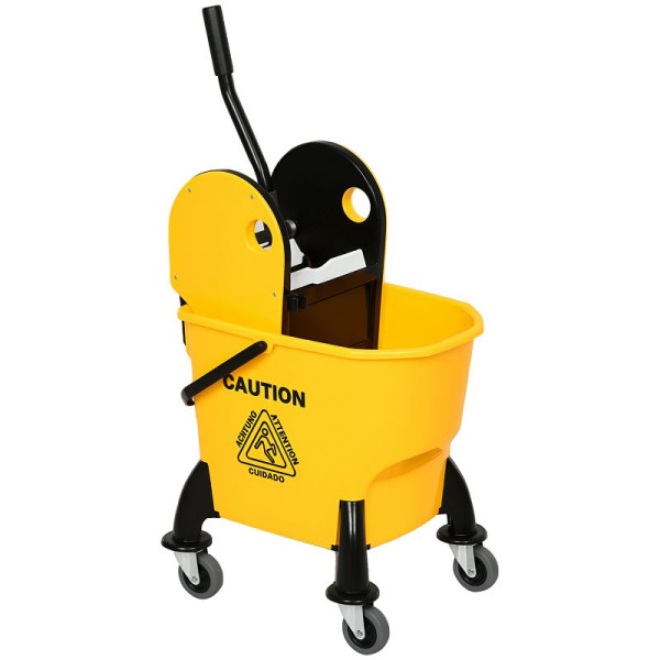 HOMCOM Reinigungswagen Fahreimer Putzeimer Wischwagen mit Auswringvorrichtung 26 Liter, Gelb, 44 x 36 x 90 cm, 720-017