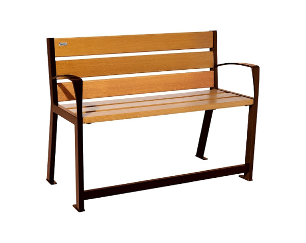 Procity Sitzbank Silaos Für Senioren 6 Holzlatten, Mit Armlehne, Holz & Stahl, 1200 mm, helle Eiche/Rost Korken Effekt, 209621.S025.CHEC