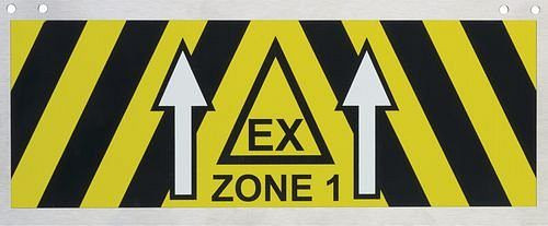 DENIOS Ex-Zonen-Kennzeichnungsschild aus Edelstahl, 270 x 110 mm, Ex-Zone 1, 217913