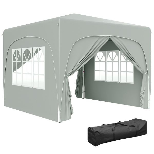 Outsunny 3 x 3 m Pavillon, Pop-up Gartenzelt mit Seitenwänden und Tragetasche, UPF50+, höhenverstellbar, Hellgrau, 84C-596V00LG