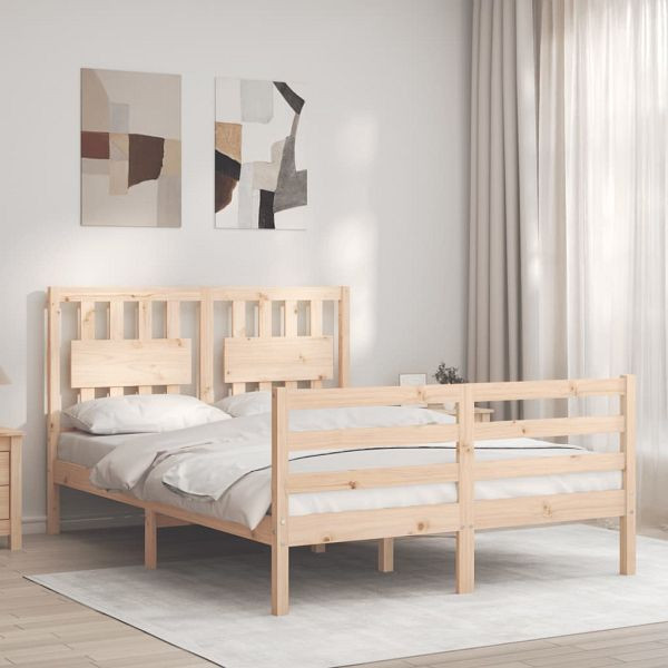 vidaXL Massivholzbett mit Kopfteil 120x200 cm, Material: Massives Kiefernholz (unbehandelt), 3194306
