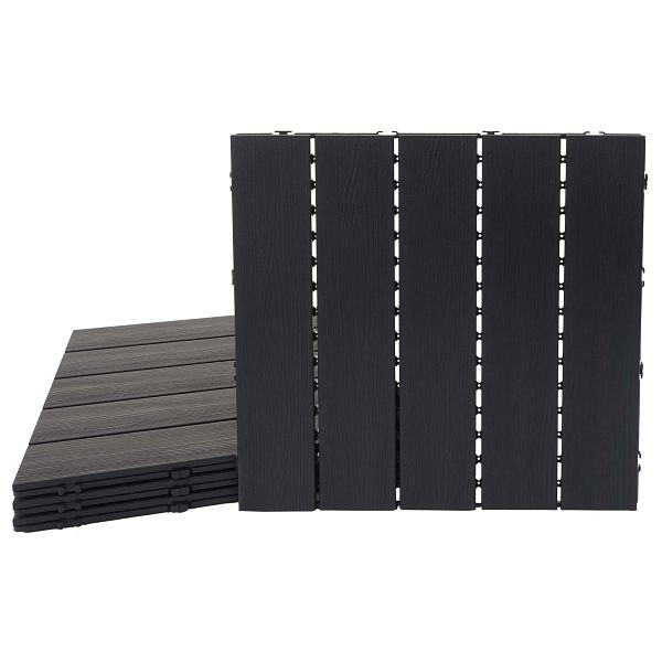 Mendler WPC Bodenfliese HWC-E20, Holzoptik Balkon/Terrasse, 3D-Struktur linear, 4x je 50x50cm = 1qm, geprägt anthrazit, 76706