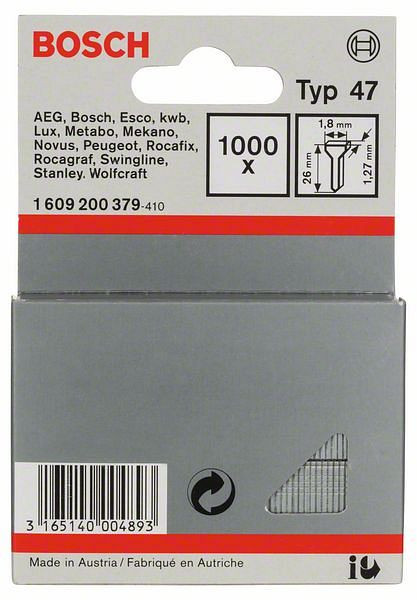 Bosch Tackernagel Typ 47, 1,8 x 1,27 x 26 mm, 1000er-Pack, 1609200379