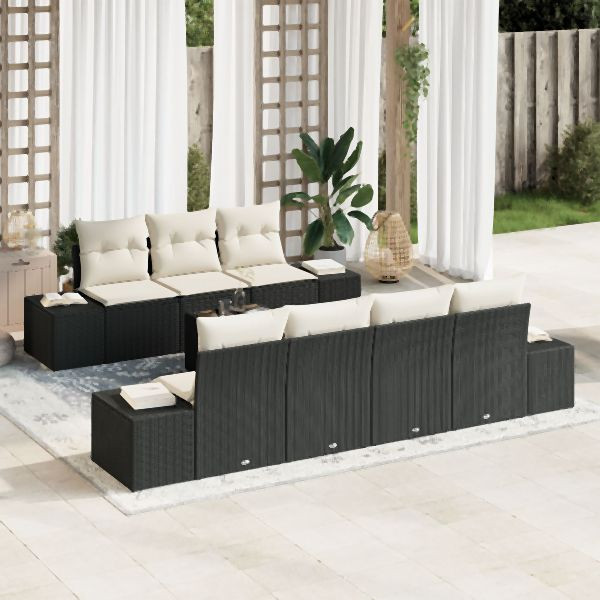 vidaXL 8-teiliges Garten-Sofa-Set mit Kissen Schwarz Poly Rattan, 3355636