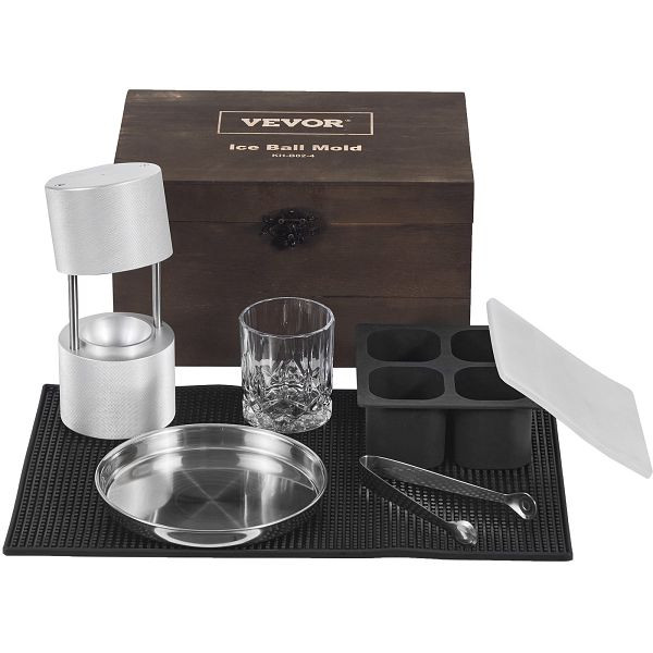 VEVOR Eiswürfelbereiter Eiswürfelformen Satz 60 mm, Eiswürfelform Eiskugelform mit Tropfschale & Eiszange & Glas, BQYJYSLCG60MMN7OYV0