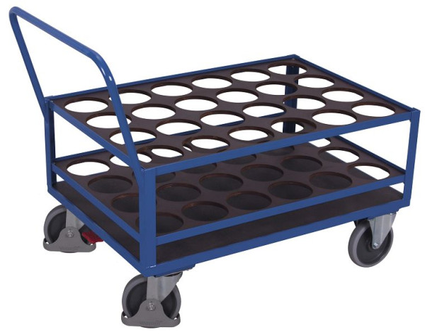 VARIOfit Stahlflaschenwagen, Ladefläche: 1.120 x 760 mm, RAL 5010 enzianblau, mit 24 runden Ausschnitten, sw-700.295