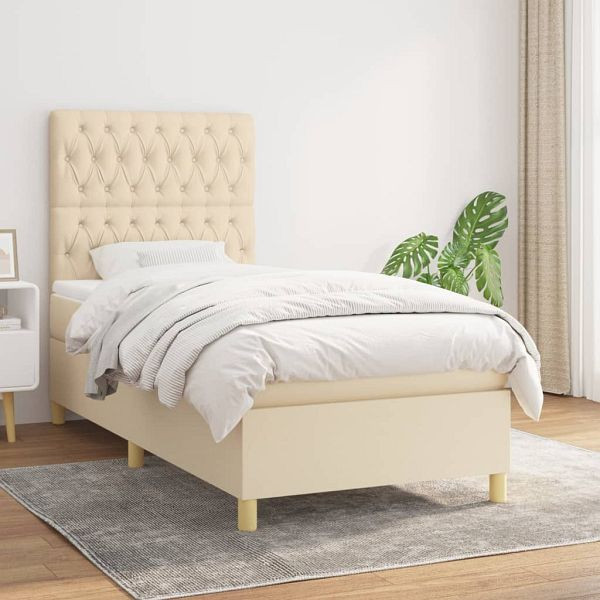 vidaXL Boxspringbett mit Matratze Creme 90x190 cm Stoff, 3142542