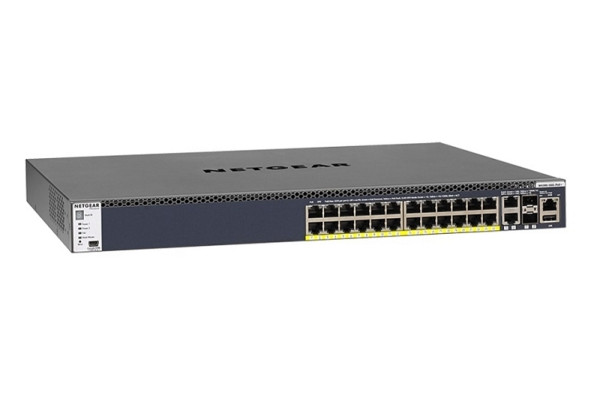 Netgear Gigabit Switch, 24x RJ45 PoE+, 2x RJ45 10G, 2x SFP+ 10G, managed, 550W PSU, GSM4328PA-100NES
