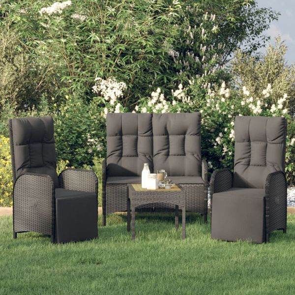 vidaXL 3-teilig Garten-Essgruppe mit Kissen Schwarz Poly Rattan, 3185094