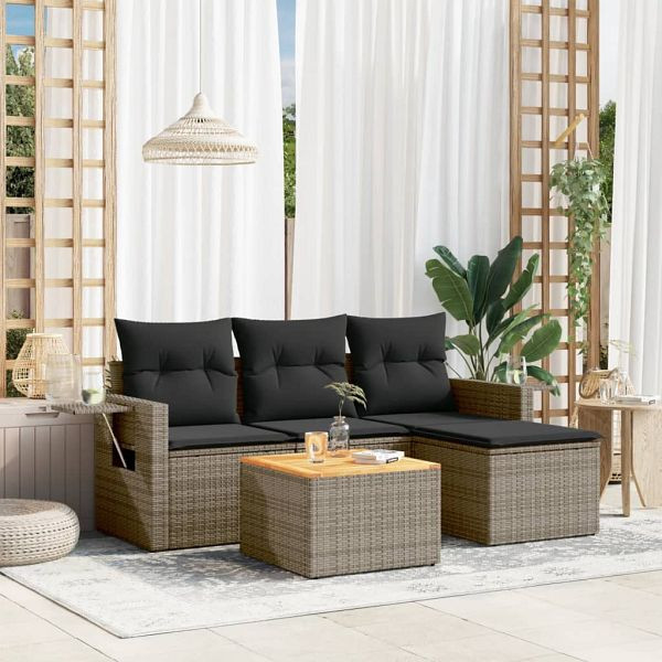 vidaXL 5-teilig Garten-Sofagarnitur mit Kissen Grau Poly Rattan, 3256865