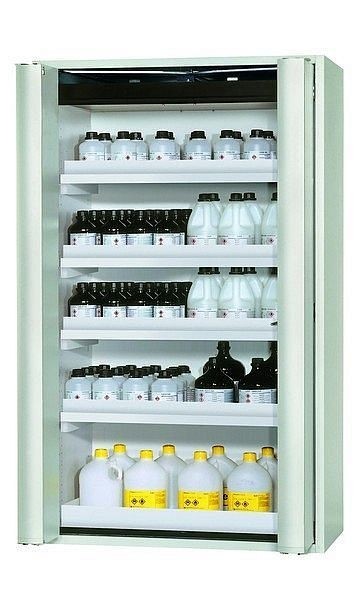 asecos Sicherheitsschrank S-PHOENIX Vol.2-90, S90.196.120.FDAC in lichtgrau RAL 7035 mit 4x Wannenboden Standard (Polypropylen), 30119-001-30144