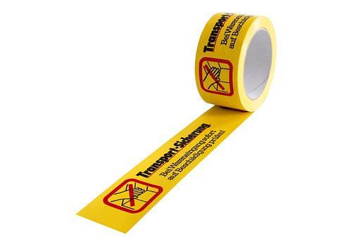 DENIOS Warn-Klebeband, PVC, Aufdruck Transport-Sicherung, in gelb, 50 mm breit x 66 m, VE: 12 Rollen, 299581