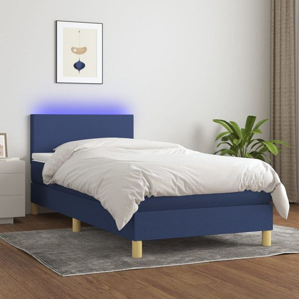 vidaXL Boxspringbett mit Matratze & LED Blau 100x200 cm Stoff, 3133539