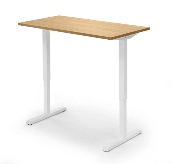 Deskin Sitz-/Stehtisch MULTI M, Buchedekor, Gestell weiß, B 1200 x T 650 x H 715 - 1205 mm, 330463