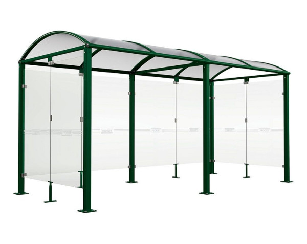 Procity Fahrradüberdachung Vierkantrohr "M" Grundmodell + Erweiterung + Rückwand + Seitenverkleidung, Feste Pfosten auf Bodenplatten, RAL 6005, 529023.6005