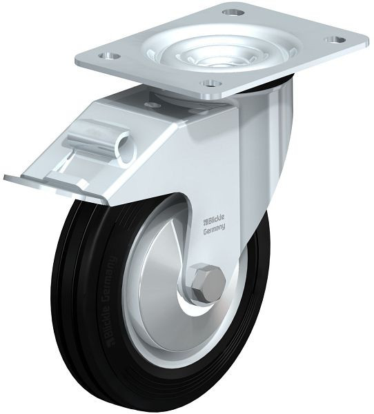 Blickle LE-VE 160R-FI-FA Stahlblech-Lenkrolle mit Anschraubplatte & Feststeller, Vollgummi, Schwarz, 620047