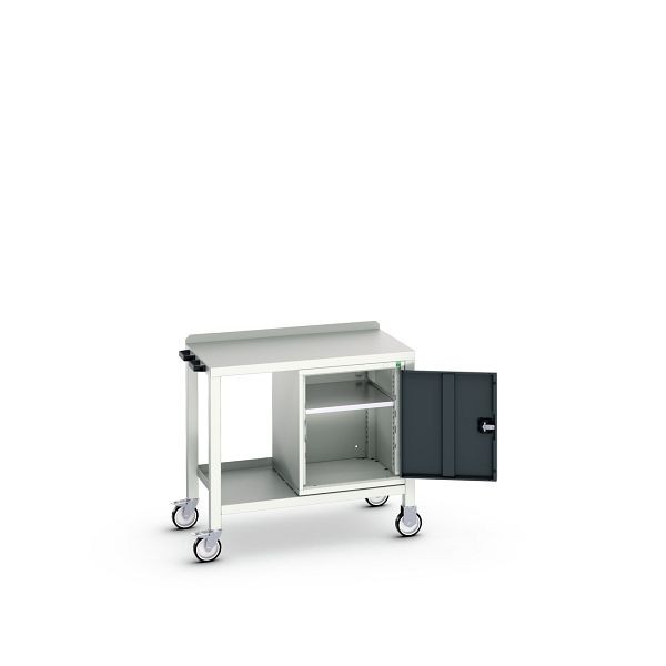 bott verso mobiler Beistelltisch, mit Unterbauschrank und Stahl-Platte, BxTxH: 1000 x 600 x 910 mm, Lichtgrau / Anthrazitgrau, 16922802.19