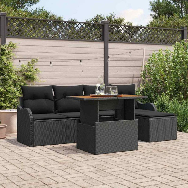 vidaXL Garten-Sofa-Set mit Kissen, 6er Set, Schwarz, 3349449