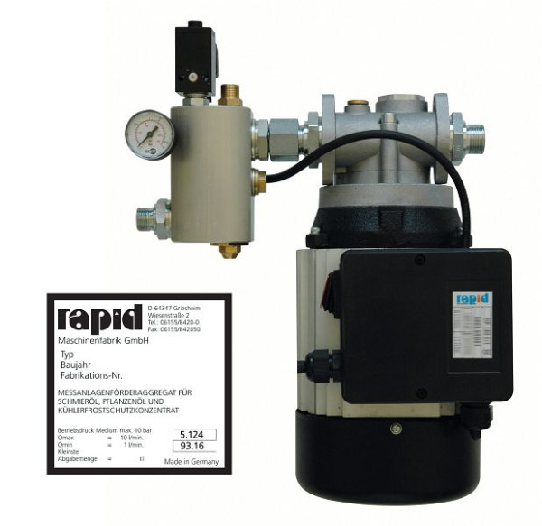 Rapid Elektrische, eichfähige Ölförderpumpe für Schmieröle, zum Anschluss an Öldruckleitungen, Inkl. Pumpensteuerung Typ DW 2, 0,55 kW, 20 103