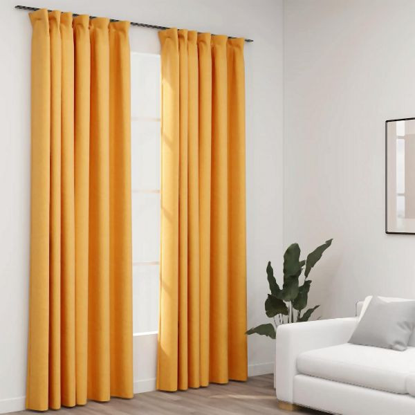 vidaXL Verdunkelungsvorhänge Haken Leinenoptik 2 Stück Gelb 140x245cm, 321198