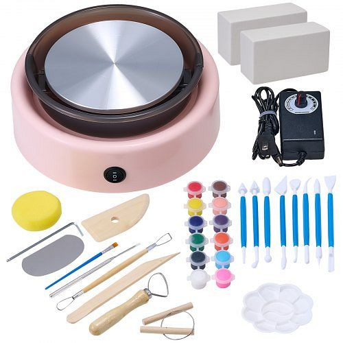 VEVOR Mini Töpferscheibe 158 mm Drehteller, einstellbar (0-140 U/min), mit Tonformungswerkzeugen, Rosa, ETLPJYXFSWJBLVJCA001V2