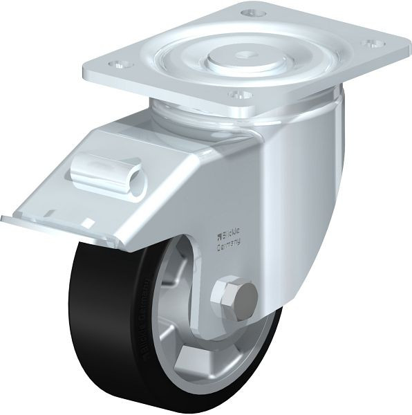 Blickle LH-ALEV 127K-FI Stahlblech-Lenkrolle, Schwerlast-Ausführung, mit Anschraubplatte & Feststeller, Elastik-Vollgummi, Schwarz, 578583
