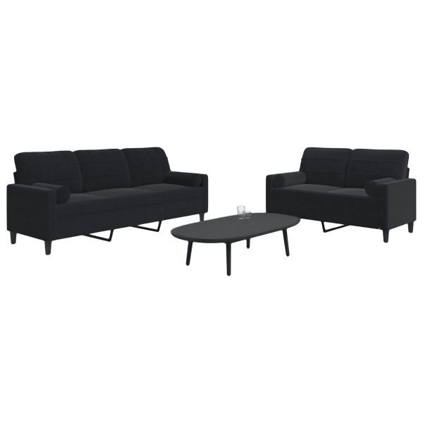 vidaXL 2-tlg. Sofagarnitur mit Kissen und Nackenrollen Schwarz Samt, 3278416