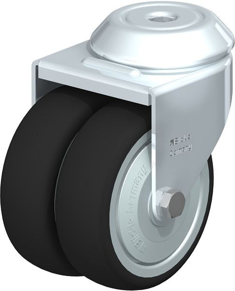 Blickle LMDA-PATH 75K-FK Apparate-Doppel-Lenkrolle mit Rückenloch, Thermoplastisches Polyurethan, Grau, 757084