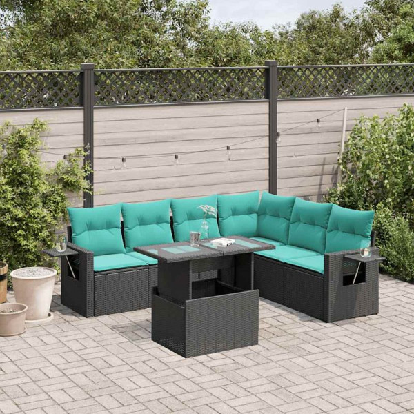 vidaXL 7-teiliges Gartensofa-Set mit Kissen, schwarzes Polyrattan, 3267927
