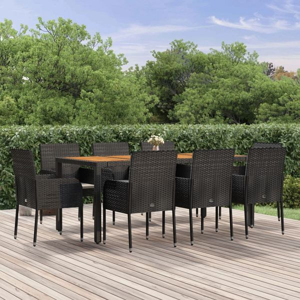 vidaXL 9-teilig Garten-Essgruppe mit Kissen Schwarz Poly Rattan, 3185016