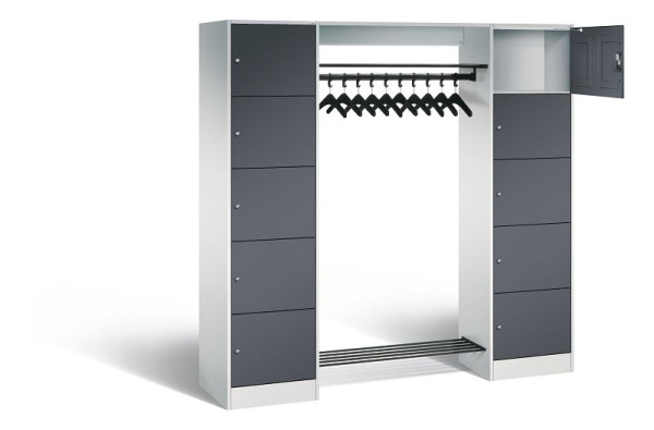 C+P Offene Garderobe Serie 8070, H1950xB1870xT480mm, Farbe: Lichtgrau / Schwarzgrau, 82710-00 S10050