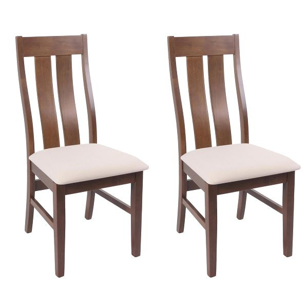 Mendler 2er-Set Esszimmerstuhl HWC-M58, Küchenstuhl Lehnstuhl Stuhl, Stoff/Textil Massiv-Holz, dunkles Gestell, creme, 104675