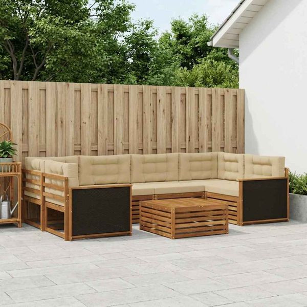 vidaXL Outdoor-Sofagarnitur mit Kissen 7-teilig Natur und Beige Polyester, 3383076