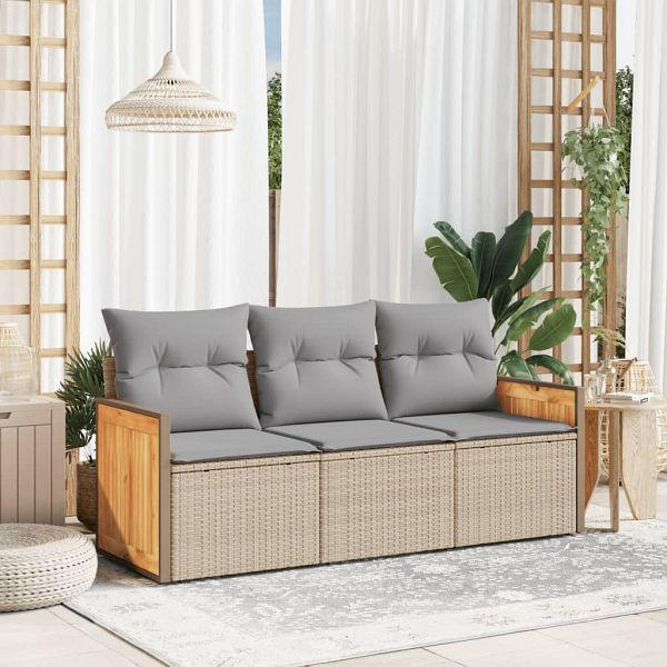 vidaXL 3-teilig Garten-Sofagarnitur mit Kissen Beige Poly Rattan, 3227438
