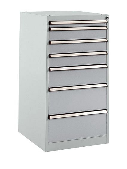 Manuflex Schubfachschrank BASETEC Stationär, Nutzhöhe 900 mm mit 7 Schubfächern, in alusilber ähnlich RAL 9006, SP1137.9006