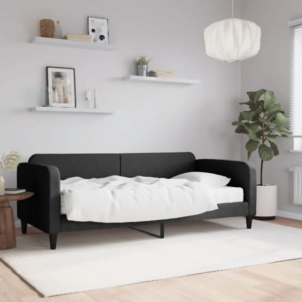 vidaXL Tagesbett mit Matratze Schwarz 90x190 cm Stoff, 3196810