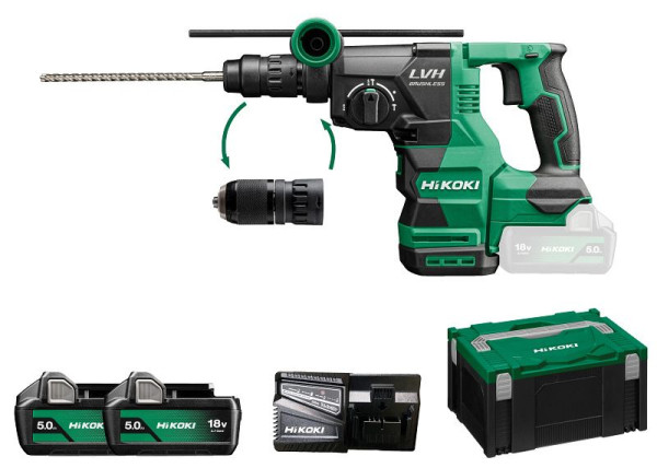 HiKOKI 36V Akku Bohr- & Meißelhammer (Brushless), 18 Volt, 2 x 5.0 Ah, DH1826DC (5.0) (HSC III), DH1826DCWPZ
