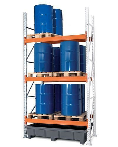 DENIOS Palettenregal PRP 18.37 für 6 Euro- oder 3 Chemiepaletten, 3 Ebenen, Anbaufeld, 266318
