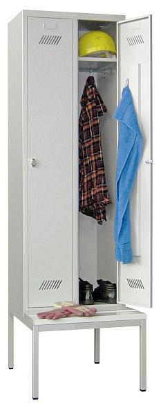 Pavoy Kleiderschrank mit Sitzbank 2150/500/600, 2 Abteile, Drehriegelverschluss, Abteilbreite 300, PVC-Leisten, 60212-213-032-910905