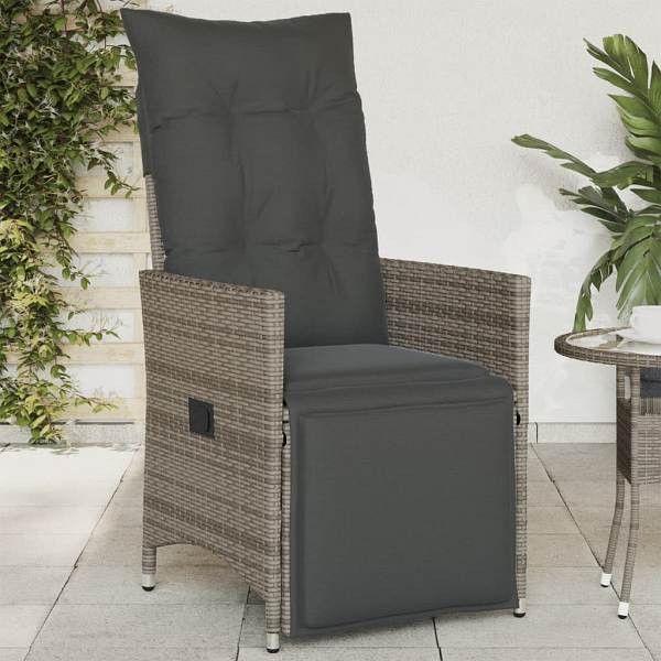 vidaXL Gartensessel Verstellbar mit Kissen Grau Poly Rattan, UV-beständig, 365661