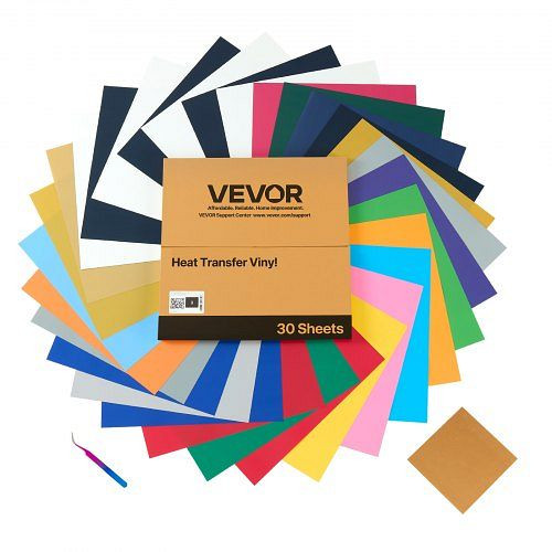 VEVOR Vinylfolie Wärmeübertragung 30 Blätter (304,8 x 304,8 mm) in verschiedenen Farben, kompatibel mit Schneidemaschinen, KZMPC12INCH1RTMH8001V0