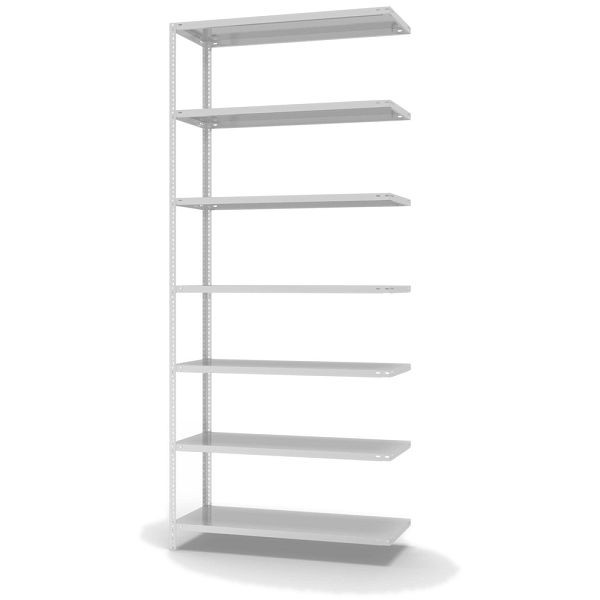 hofe Fachboden-Anbauregal, 3000x500x1300 mm, 7 Fachebenen, RAL 7035, 200 kg Fachlast, 1400 kg Feldlast, zweiseitige Bedienung, WKA30513M