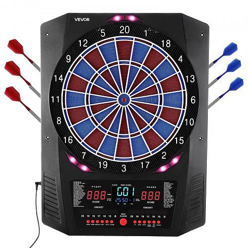 VEVOR Elektronische Dartscheibe 342,9 mm, 45 Spiele & 474 Variationen, 6 Darts & 50 Spitzen, LED-Cricket-Bildschirm, 8 Spieler, DZFBB135INCHUY3BZ001V9
