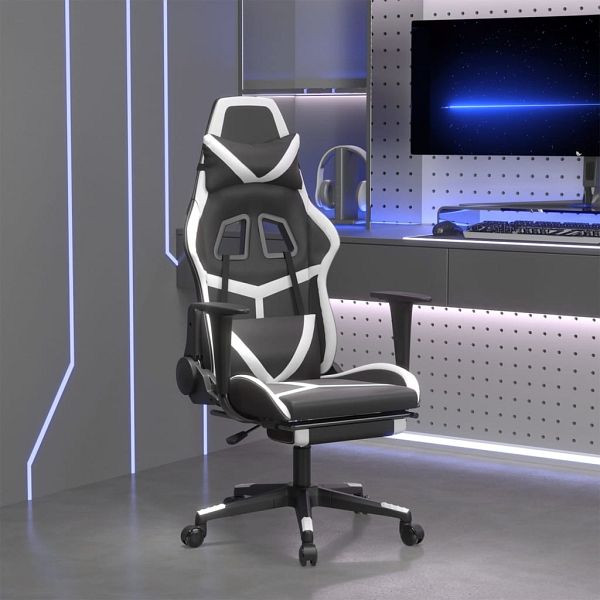 vidaXL Gaming-Stuhl mit Fußstütze Schwarz und Weiß Kunstleder, 3143681