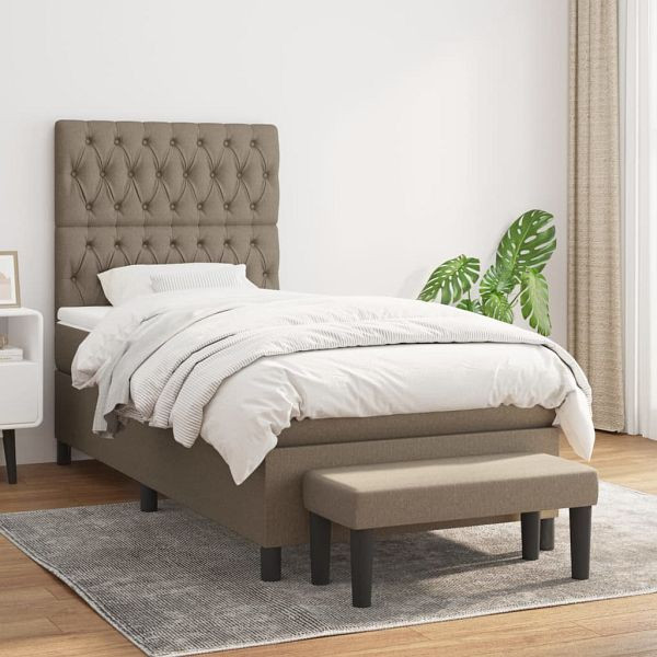 vidaXL Boxspringbett mit Matratze Taupe 90x190 cm Stoff, 3136801