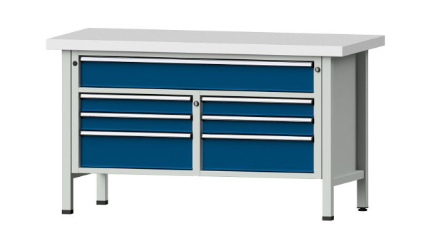 ANKE Werkbänke Kastenwerkbank, Modell 258 V, 1500 x 700 x 850 mm, RAL 7035/5010, KSP 50 mm, 304.134
