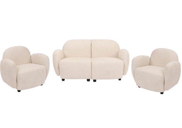 Mendler Wohnzimmer-Set HWC-P33, 2er-Sofa 2x Sessel, Stoff/Textil Chenille (330 g/m²) Öko-Tex, creme, 118714+118715+118716+2x118708+2x118709