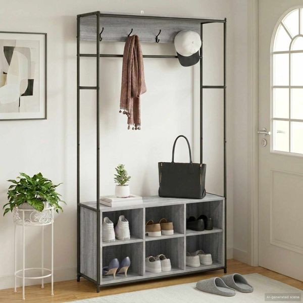 vidaXL Garderobenständer mit Schuhbank Sonoma-Grau 100 x 32 x 180,5 cm, 8012035