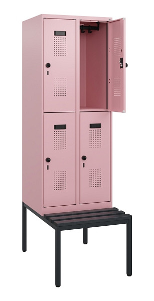 C+P Doppelstöckiger Spind Evolo PLUS, Bank, 4 Fächer, 1950x600x815mm, 3015/3015, Drehriegel, Sitzfläche Kunststoff, Sitzbank, 0493505-20 S10129