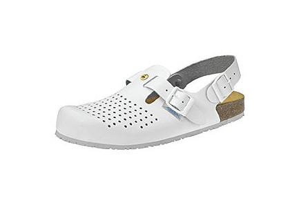 ABEBA ESD-Berufsschuhe Nature Clog weiß ESD, OB, Ristbereich verstellbar, Fersenriemen feststehend, verstellbar, Glattleder, perforiert, 4050-43